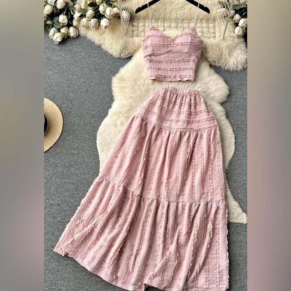Pink Two-Piece Maxi Skirt Set